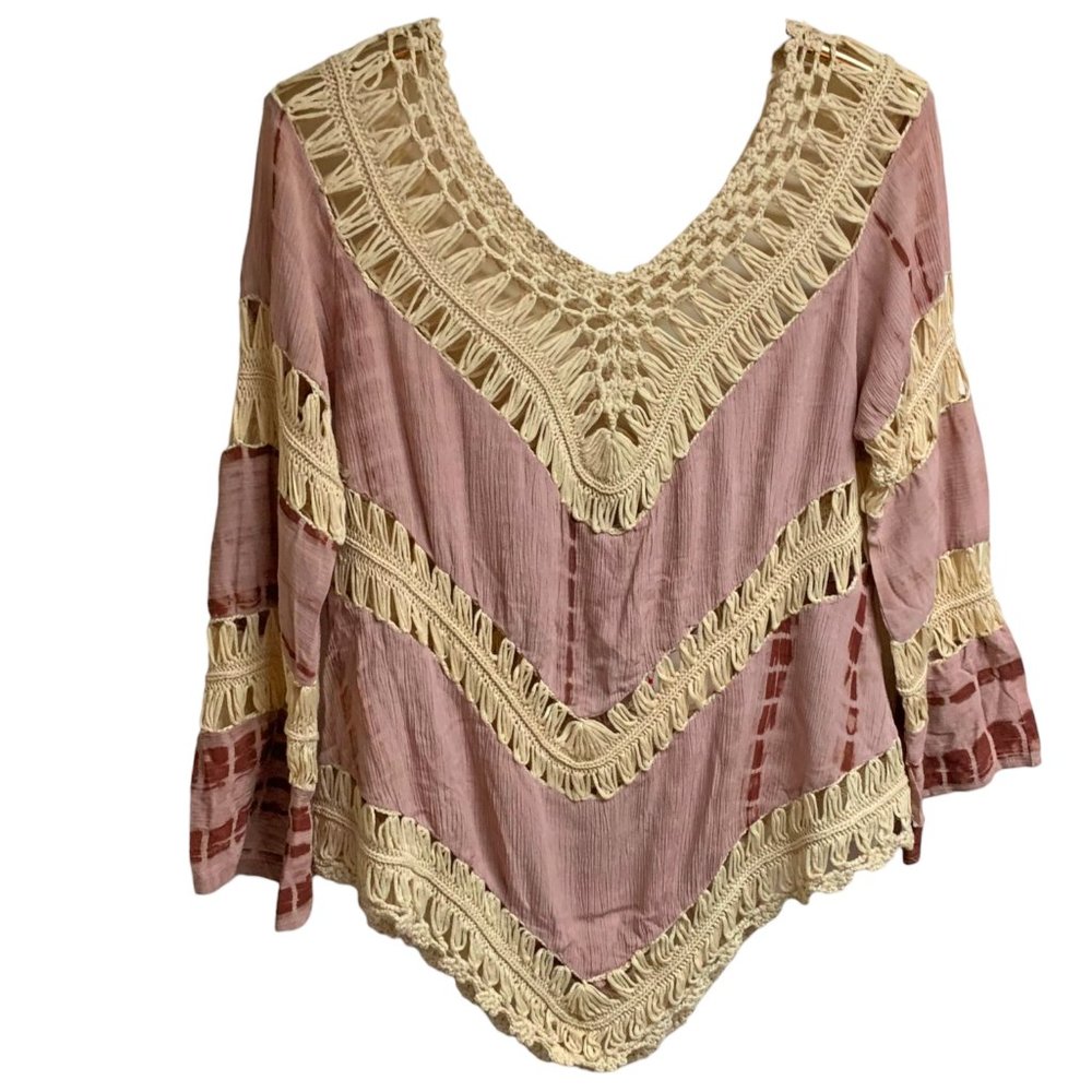 UMGEE Blush Tie Die Crochet Boho Blouse
